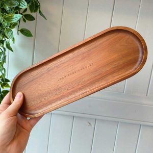 Elegant oval wooden candle tray
